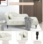 60" Chaise Lounge Indoor Velvet Button Tufted with Pillow, Nailhead Decorate Rolled Arm Chaise Lounge for Bedroom Living Room (White)