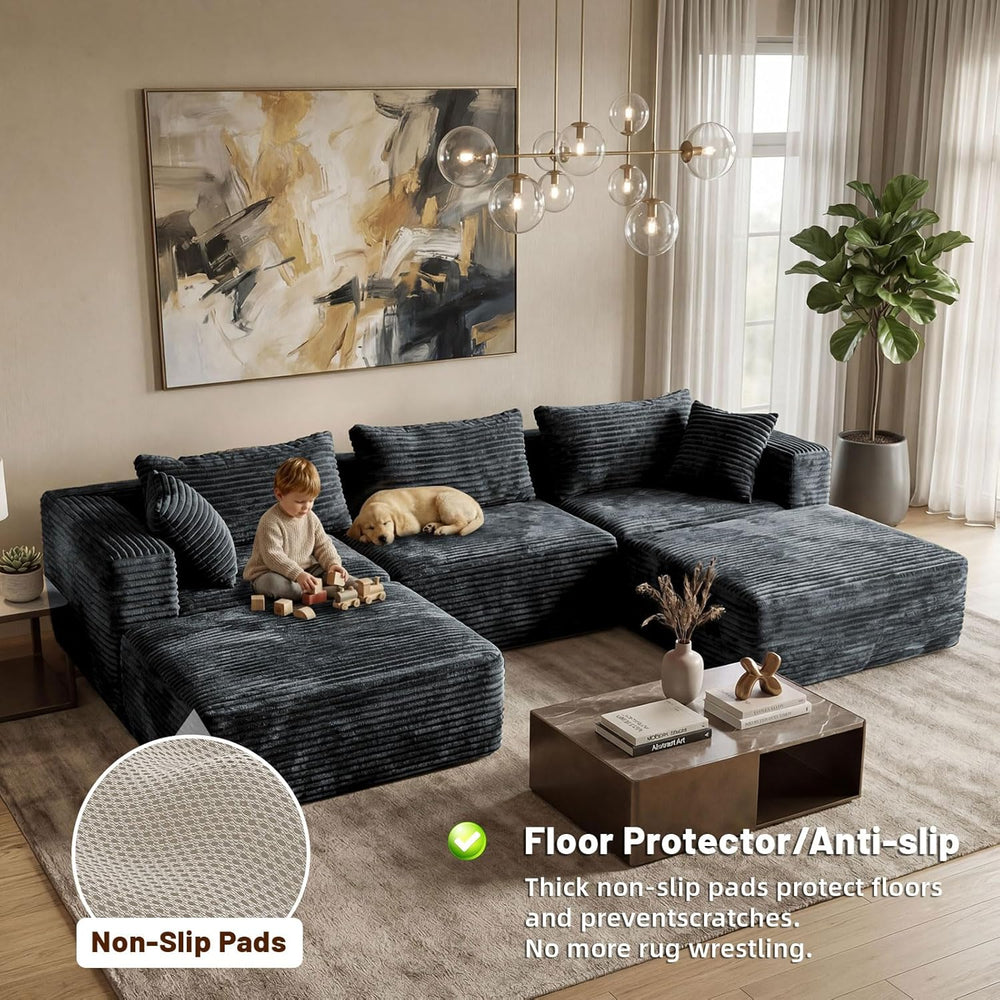 110 Modular Sectional Sofa with 2 Ottomans, Corduroy U-Shaped Modular Section...