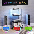 4-Tier AV Media Stand with Power Outlet and LED Lights,Wooden Stereo Stand Cabinet,Game Console Shelf for Small Space,Audio Rack Stand Tower Ideal for Video DVD Players,Xbox