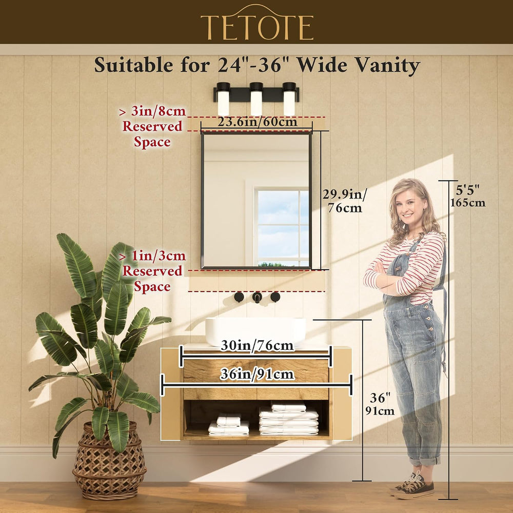 TETOTE Brushed Nickel Bathroom Mirror 24" x 30" Rectangle Beveled F...