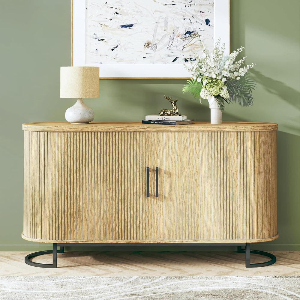 HUAHUU Sideboard Buffet Cabinet with Storage, 54.3" Fluted Tambour, Adju...