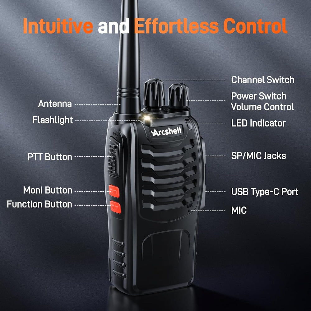 Rechargeable Long Range Two-Way Radios with Earpiece 4 Pack Arcshell AR-5 Wal...
