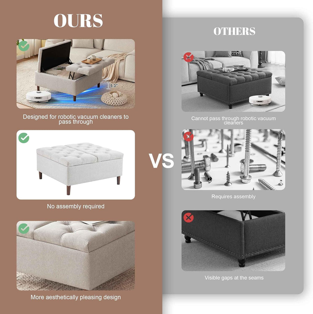 Weture 35" Large Storage Ottoman Coffee Table, Square Ottoman, Light Grey