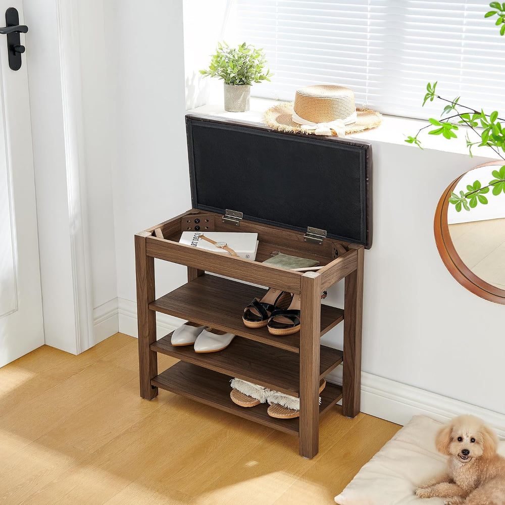 Shoe Storage Bench for Entryway, 24" Lift Top Storage Bench with PU Leat...