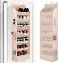 7 Tier Over The Door Shoe Organizer, Hanging Shoe Rack for Closet with Dustproof Mesh Curtain & 6 Side Pockets, Behind The Door Narrow Shoe Holder Hanger for Sneakers, Boots (Beige)