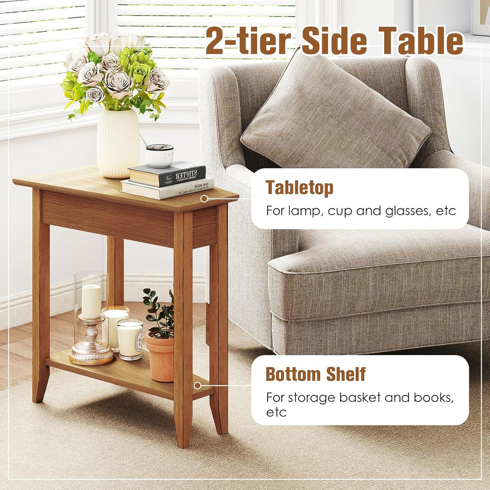 Giantex Wedge End Table, Triangle Side Table with Storage Shelf and Solid Woo...