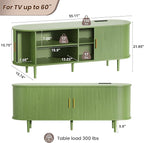 DHH 55 Inch Mid Century Modern TV Stand with Power Outlet for TVs up to 60 Inch, Entertainment Center with Storage and Adjustable Shelves, Media Console with Sliding Doors for Living Room(Green)