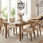 HNY Mid Century Modern Rattan Dining Chairs Set of 4, Farmhouse Linen Upholstered Accent Chair Curved Backrest Kitchen Chairs, with Hardwood Frame, Beige