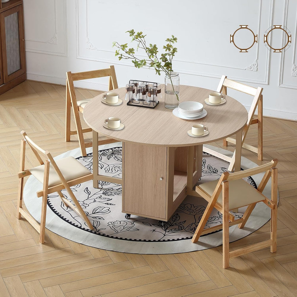 COMUHOME 47.3" Round Folding Dining Table for 4-8, Wood Kitchen Foldable...