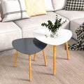 Bamboo Nesting Coffee Tables - Small Coffee Table for Living Room, Set of 2 Triangle End Table Modern Side Table for Bedroom Apartment Balcony Yard Small Spaces, (White & Gray)