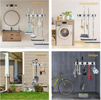 Broom Holder Wall Mount, 4 Star Roller Clips & 5 Extra Long Hooks, Thickened Backboard, Heavy Duty 55lbs Garden Tool Organizer for Mop, Rake, Shovel Storage