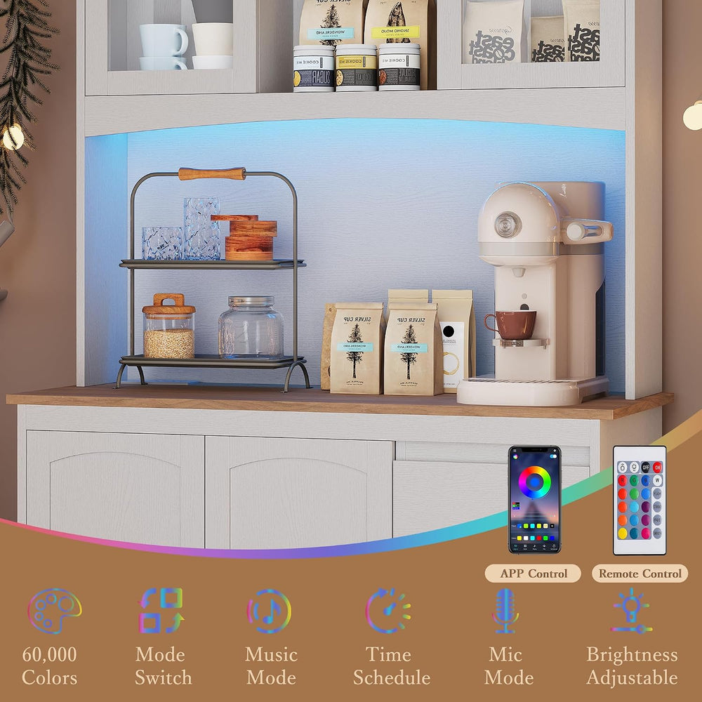 71" Tall Kitchen Pantry Cabinet with LED Lights & Charging Station |...