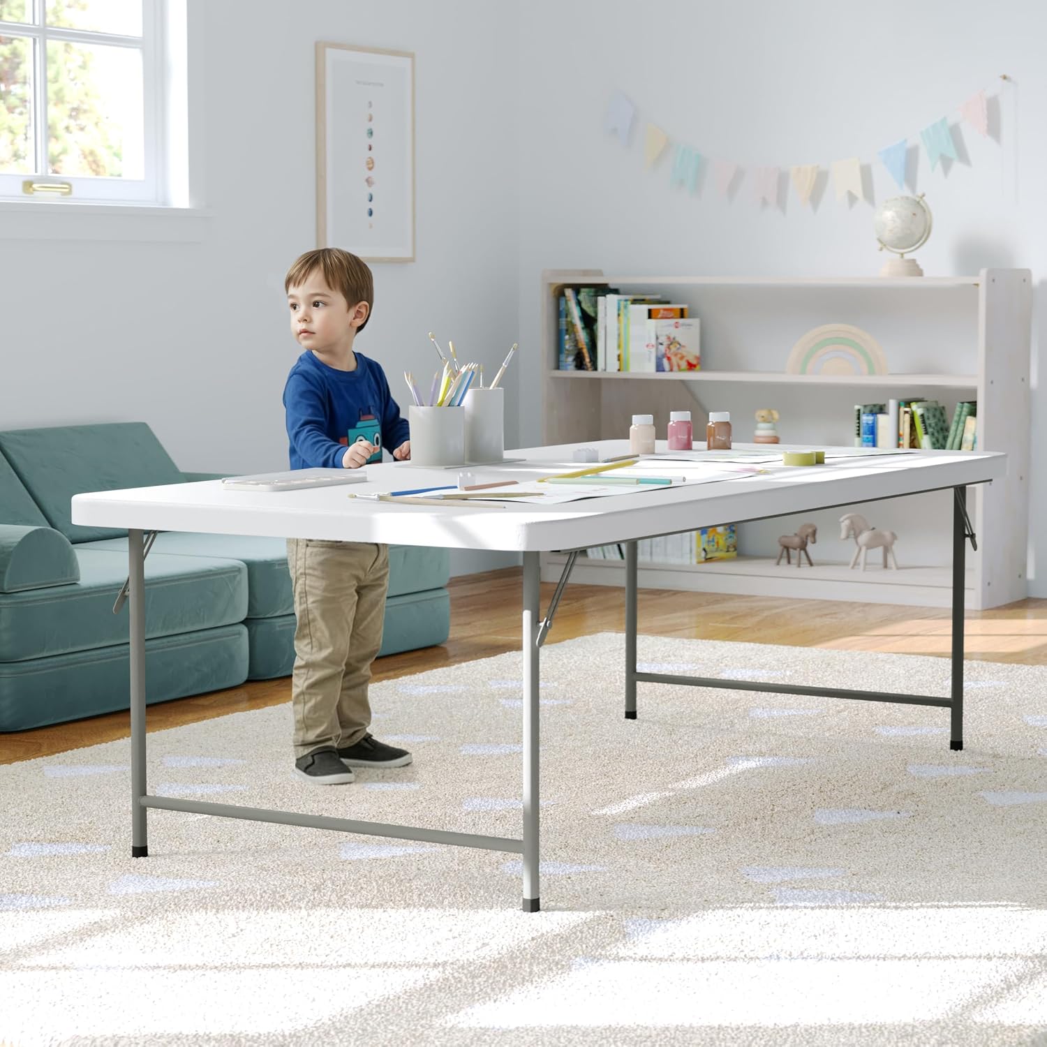 BizChair 4.93-Foot Kid's Granite White Plastic Folding Table
