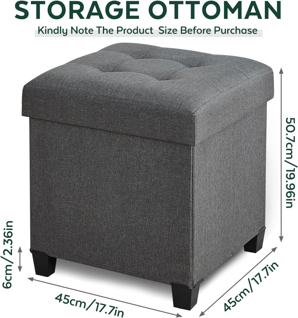 Ottoman with Storage, Square Storage Ottoman for Dorm, Linen Ottomans with Le...