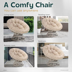 Bme 40" Ergonomic Wicker Papasan Chair with Soft Thick Density Fabric Cushion, High Capacity Steel Frame, 360 Degree Swivel for Living, Bedroom, Reading Room, Lounge