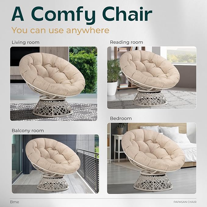 Bme 40" Ergonomic Wicker Papasan Chair