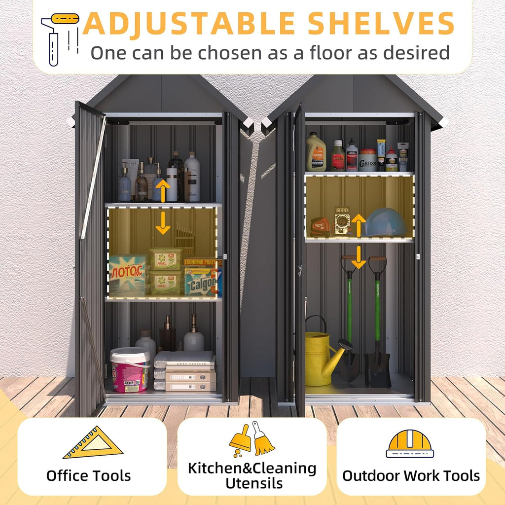AECOJOY Outdoor Storage Cabinet Waterproof with Adjustable Shelves, Vertical Tall Storage Shed with Lockable Door, All Weather Mental Sheds & Outdoor Storage Clearance for Outside in Dark Grey