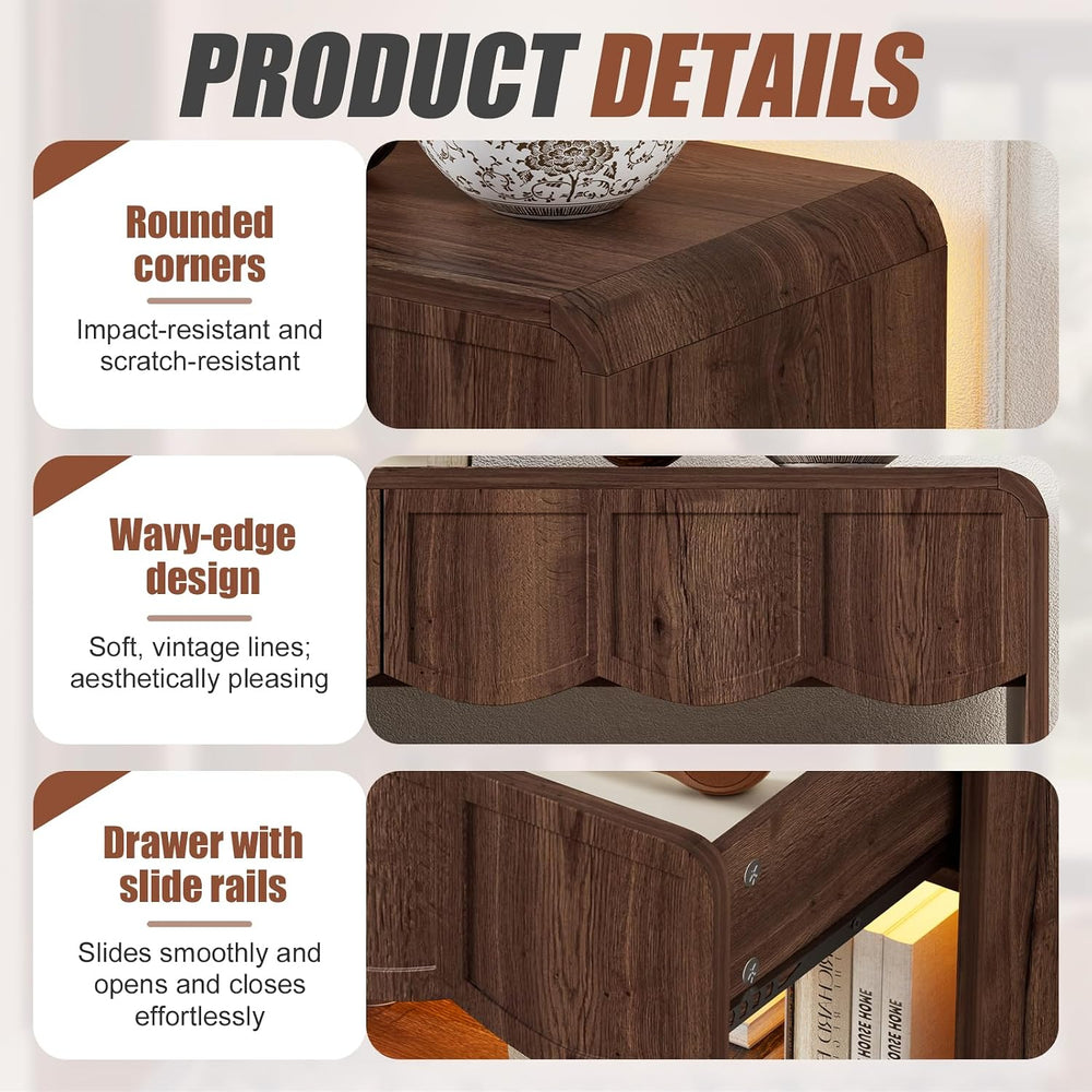 PAKASEPT Retro Entryway Table with RGB LED Lights, 43" Walnut Console Ta...