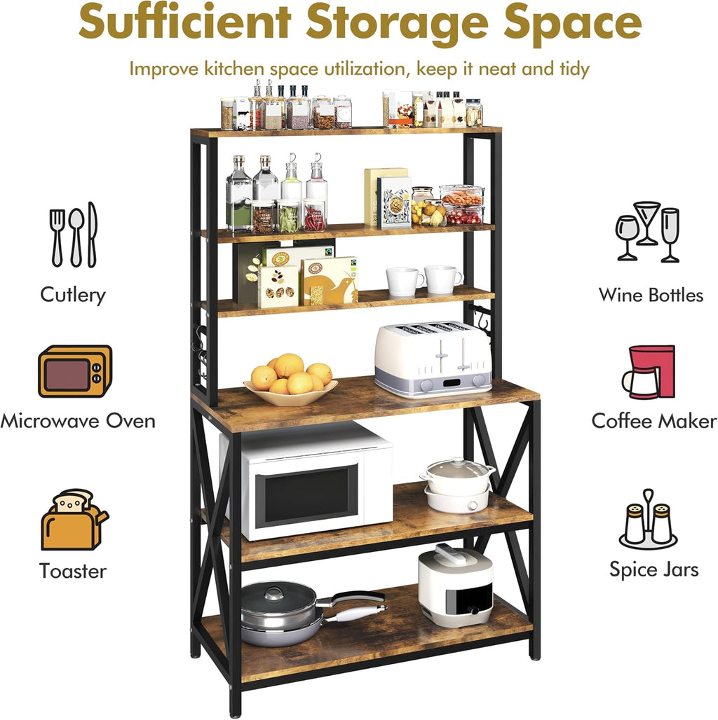 Yaheetech 6-Tier Bakers Rack,31.5“Coffee Bar,Microwave Stand,Rustic Brown | Farmhouse Microwave Oven Stand Cabinet for Small Spaces, Corner Organizer Storage Shelf for Spices and Pots
