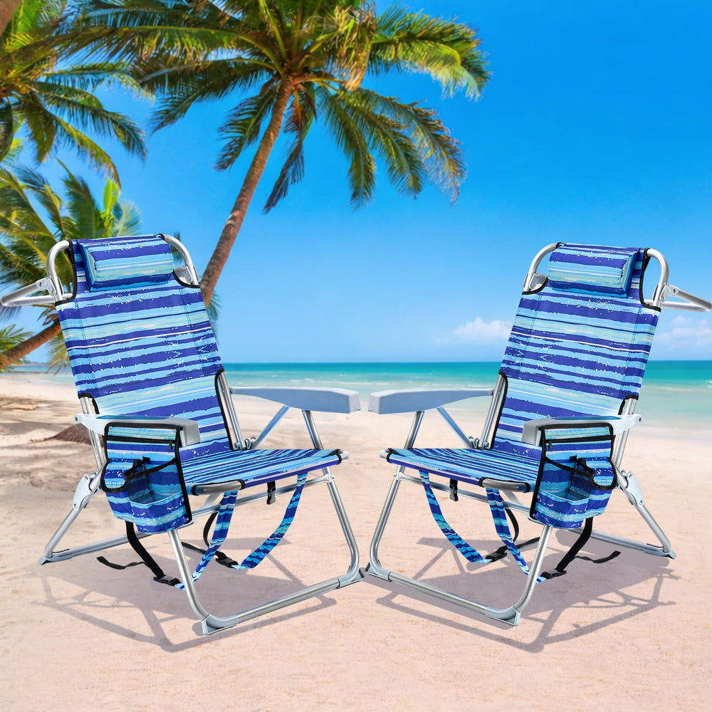 GVDV 2 Pack Backpack Beach Chairs for Adults, 14" Mid-Height Foldable Ch...