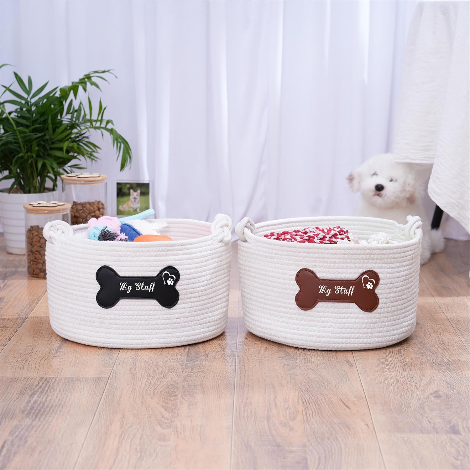 JUPPE Pet Dog Basket with Personalized Name, Dog Toys Storage Organizer Custom Cotton Rope Basket Nursery Decor (Pet Dog Basket)