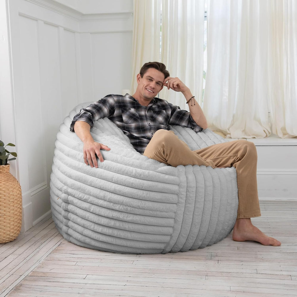 Jaxx 5 Foot Saxx Bean Bag Chair for Adults - Luxe Faux Fur, Mondo Grey