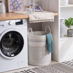 YOUDENOVA Woven Rope Laundry Hamper Basket, 58L Tall Luandry Basket, Baby Nursery Hamper for Blanket Storage, Clothes Hamper for Laundry in Bedroom-Large-Stripe White