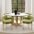 Green and Gold Modern Dining Chairs Set of 4, Velvet Upholstered Barrel Armchairs with Metal Legs for Kitchen Island, Mid Century Accent Chairs for Dining Room Living Room, Open-Back