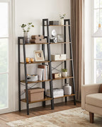 VASAGLE BARNET Collection - Ladder Shelf, Bookshelf, Storage Rack, Modern Bookcase for Living Room Home Office Kitchen, Steel Frame, 4-Tier, 22-Inch Wide, Rustic Brown and Ink Black ULLS44X
