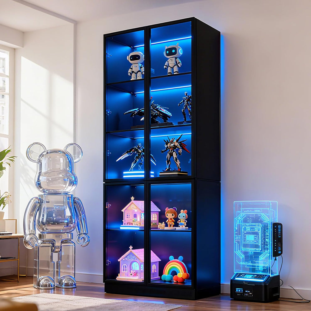 Wildhome 79'' Tall Glass Display Cabinet with LED Lights,Showcase wit...