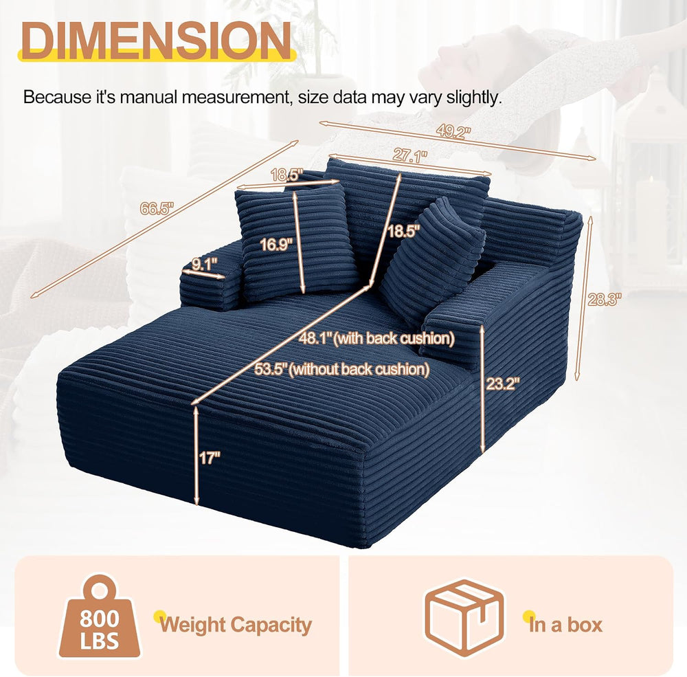 67" Oversized Chaise Lounge Chair Indoor, Corduroy Chaise Lounge Sofa Ch...