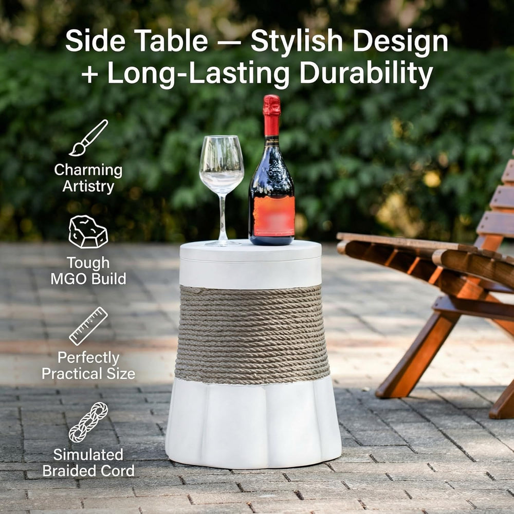 JIJIWANG 16.93" H Outdoor Stone Side Tables for Patio, Moden Coffee Tabl...