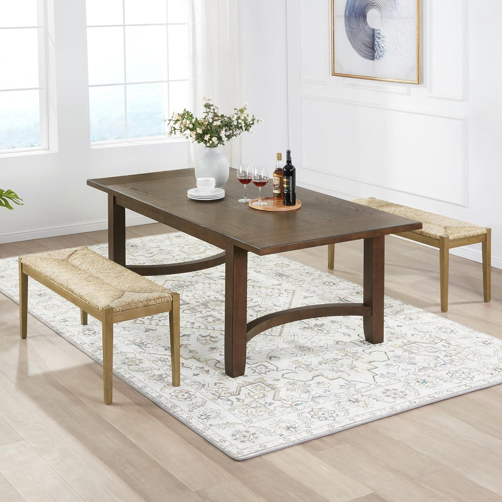 DUHOME Solid Wood Seagrass Bench with Natural Woven Seat, Boho Bench Entryway...