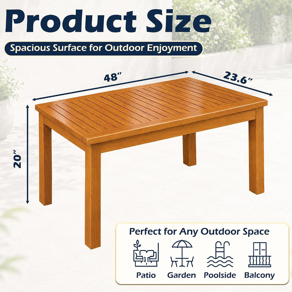 Outdoor Coffee Table for Patio, Solid 100% Teak Wood Patio Coffee Table