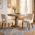 ClinQ Wooden Dining Chairs Set of 2, Modern Fabric Upholstered Kitchen Chairs Dining Chair, Mid Century Modern Chair for Kitchen Dining Room, Farmhouse Kitchen Chairs, Beige-Walnut Legs