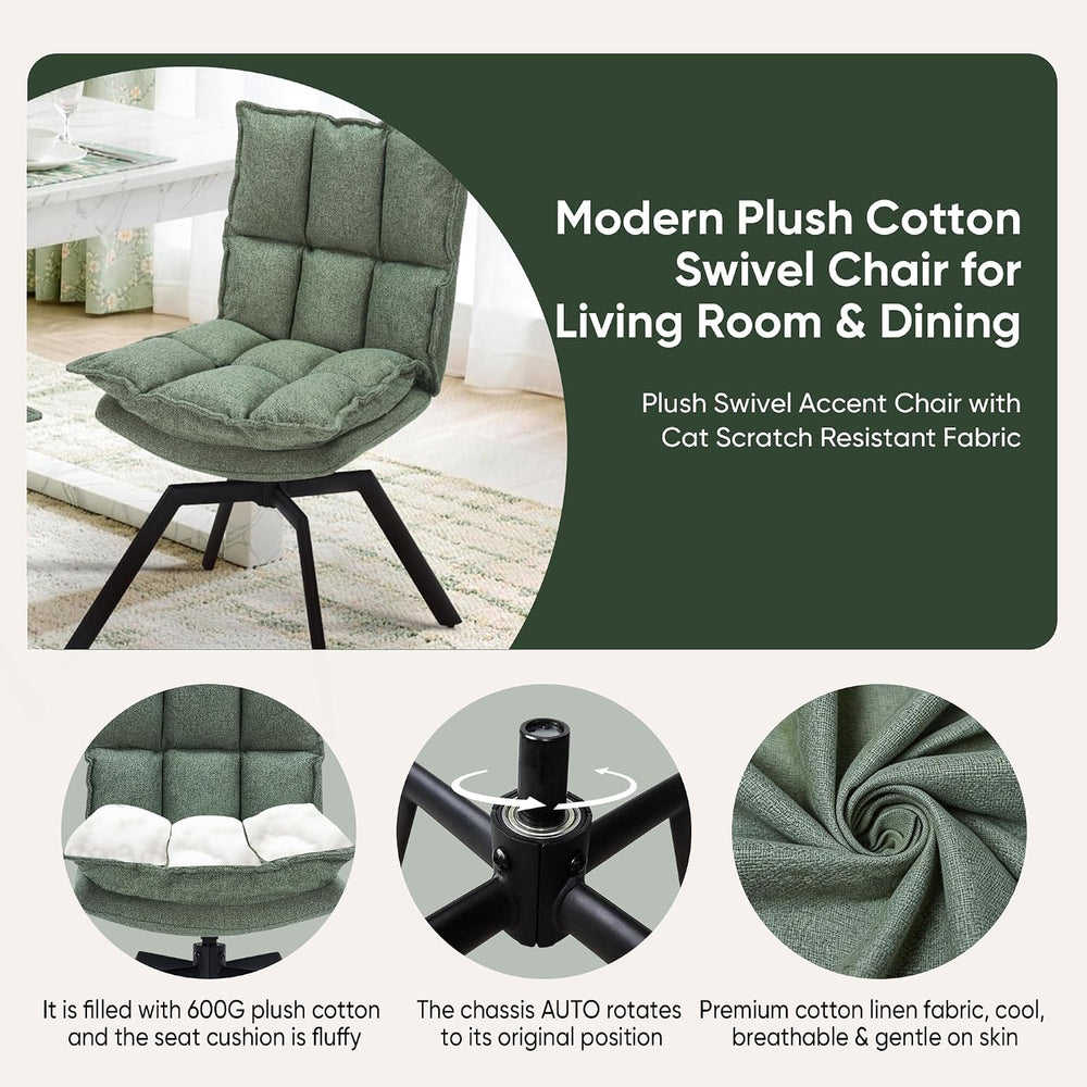 Swivel Dining Chairs Set of 6, Mid-Century Modern Chairs with Linen Fabric, H...