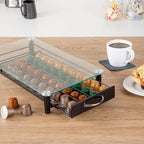 Restaurantware Restpresso 15.9 x 9.3 x 2.8 Inch Coffee Capsule Drawer 1 Heavy-Duty Pod Drawer - Holds 40 Nespresso Capsules Glass Top Iron Espresso Pod Organizer Mesh Tray Pods Not Included