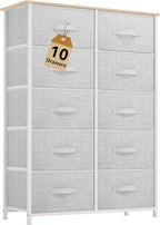 DWVO 10 Drawers Dresser, Fabric Dresser, Fabric Storage Tower, Organizer Unit for Room, Living Room, Hallway, Closets