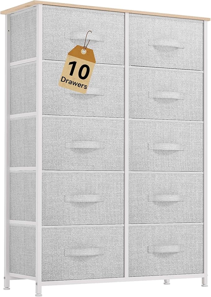 DWVO 10 Drawers Dresser, Fabric Dresser, Fabric Storage Tower, Organizer Unit for Room, Living Room, Hallway, Closets