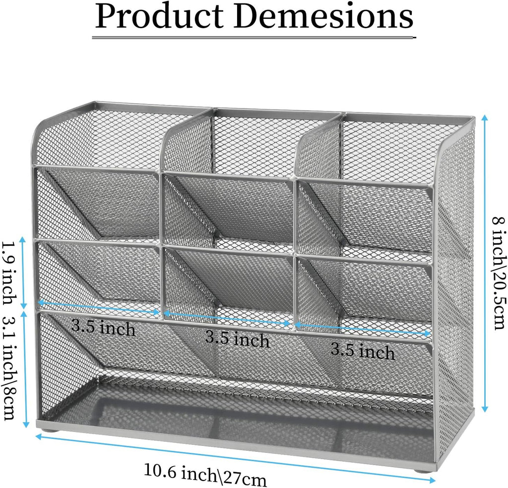 Marbrasse Mesh Desk Organizer, Multi-Functional Pen Holder, Desktop Stationary Organizer, Storage Rack for School, Home, Office, Art Supplies (Mesh Pen Holder-Silver)