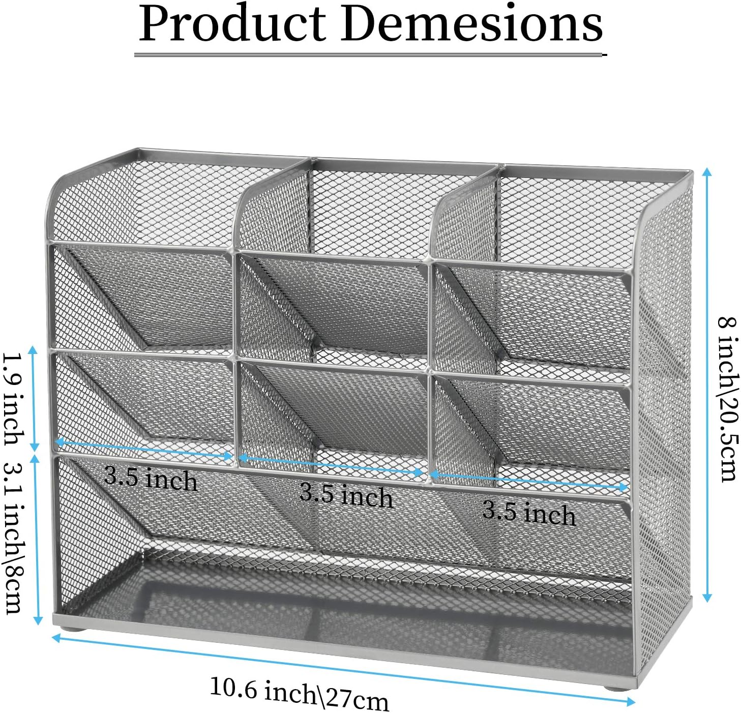 Marbrasse Mesh Desk Organizer, Multi-Functional Pen Holder, Desktop Stationary Organizer, Storage Rack for School, Home, Office, Art Supplies (Mesh Pen Holder-Silver)