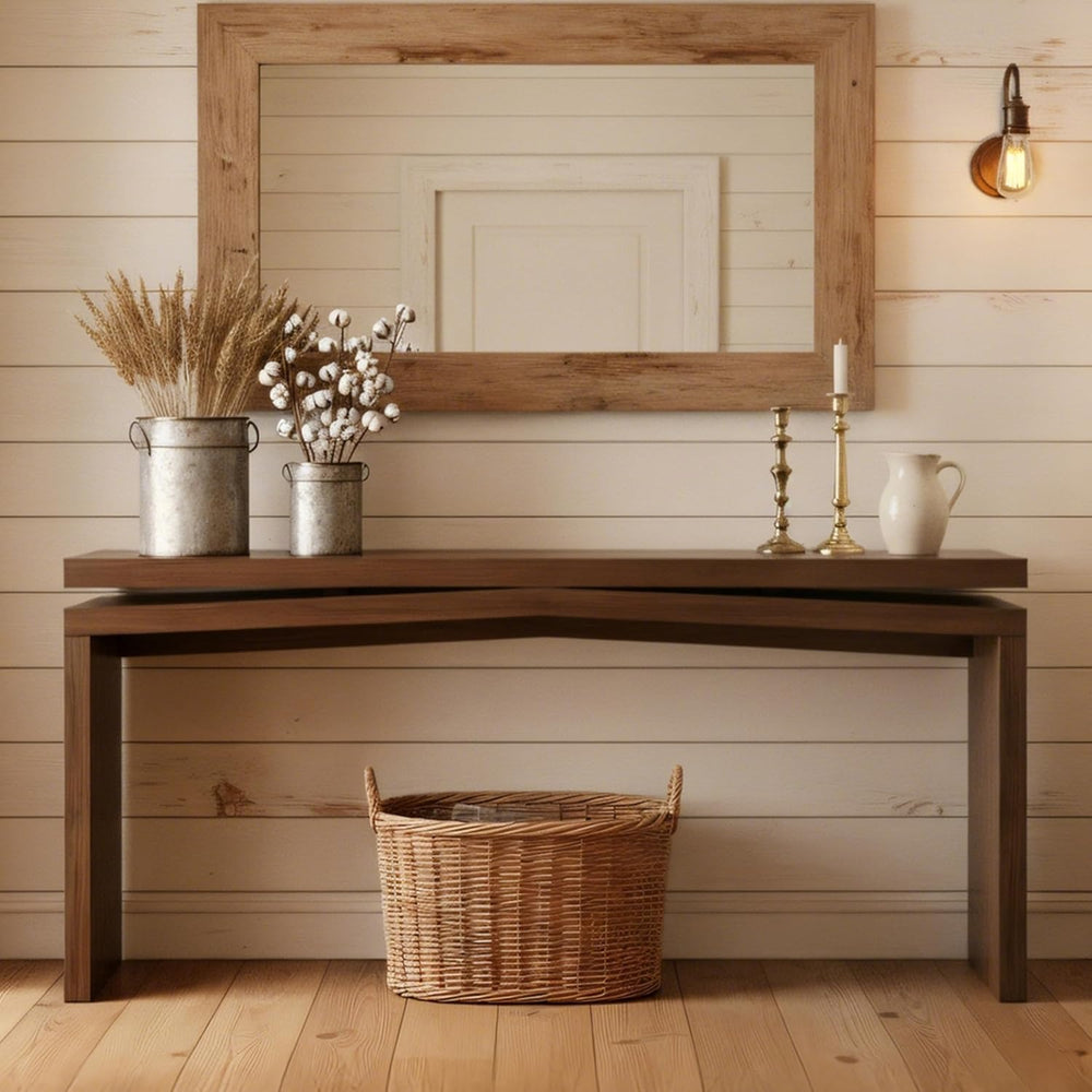Modern Long Console Table for Entryway Dark Brown Wood 65 Inch | Behind Couch...