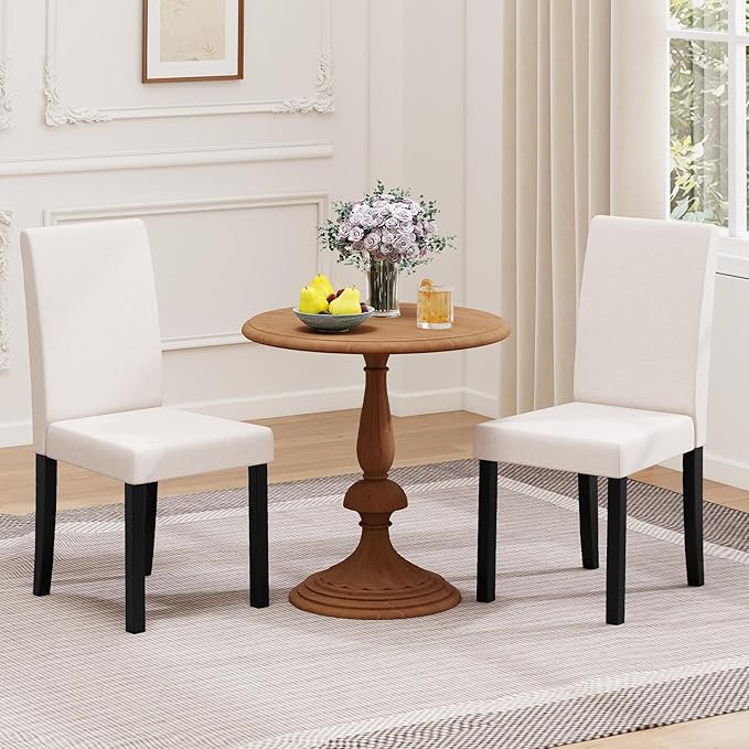 COSTWAY Fabric Armless Dining Chairs Set of 2, Upholstered Kitchen Side Chair...