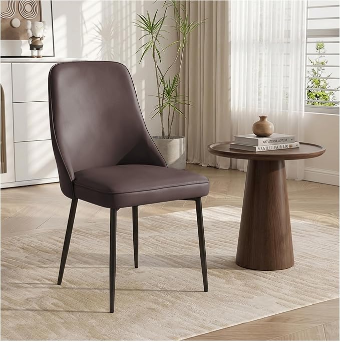 Faux Leather Dining Chairs, Upholstered Modern Dining Room Chair Kitchen Chairs Dinner Side Chair with Curved Back and Metal Legs for Kitchen, Dining Room, Living Room, Brown