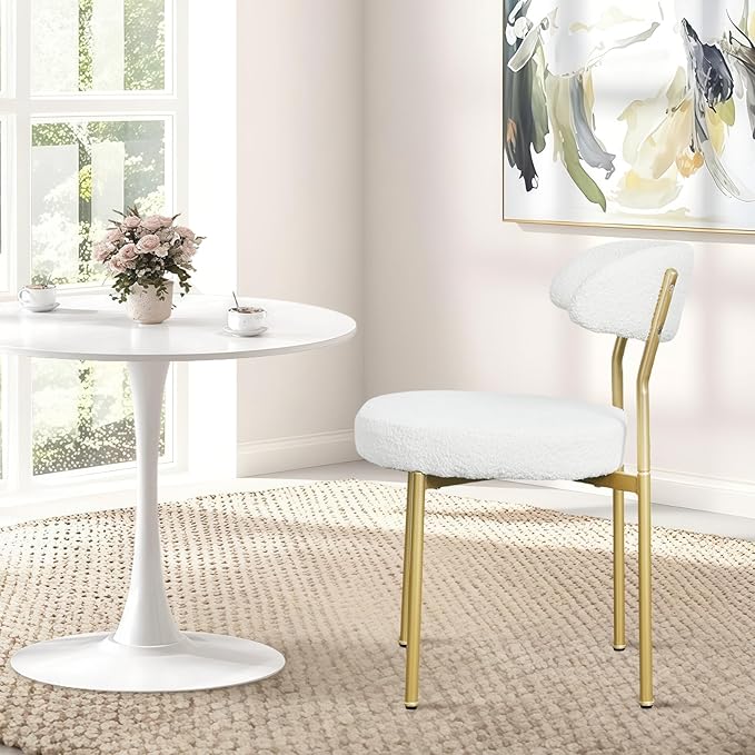 3-Piece 23.6" Round Dining Table Set for 2 with Upholstered Chairs – Space-Saving Modern Small Kitchen Cafe Bistro Set(Beige Boucle Chair)