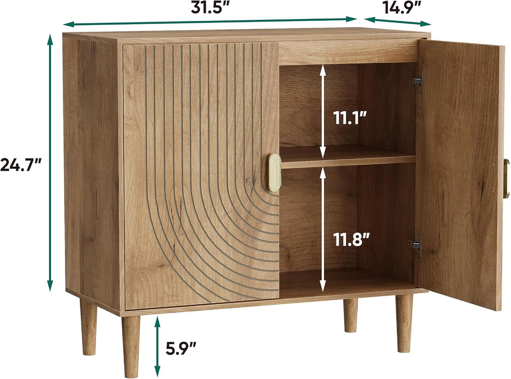 Smuxee Oak Sideboard Cabinet, Freestanding Buffet Cabinet with Line Groove De...