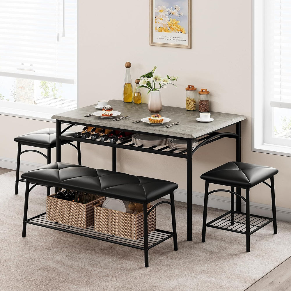 GAOMON Dining Table with Benches, Kitchen Table Set for 4, Dining Room Table ...