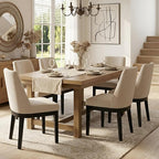 Modern Dining Chairs Set of 6 with Comfortable Back Support, Farmhouse Soft Linen Upholstered Kitchen Dining Room Chairs with Black Solid Wood Legs, Armless Accent Side Chairs for Living Room, Beige
