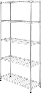 Whitmor 5 Tier Shelving Unit, Metal Storage Shelves, 400 lbs Capacity per Shelf, 2000 lbs Total, Adjustable Heavy Duty Shelf, Easy Assembly for Kitchen, Garage, Plant, 36" L x 14" W x 72" H, Chrome