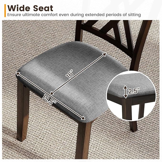 Giantex Wooden Dining Chairs Set of 4, Linen Fabric Upholstered Kitchen Chair w/Rubber Wood Frame, Wide Padded Seat, Curved Cross Back, Farmhouse Side Chairs for Living Room Restaurant, Dark Gray